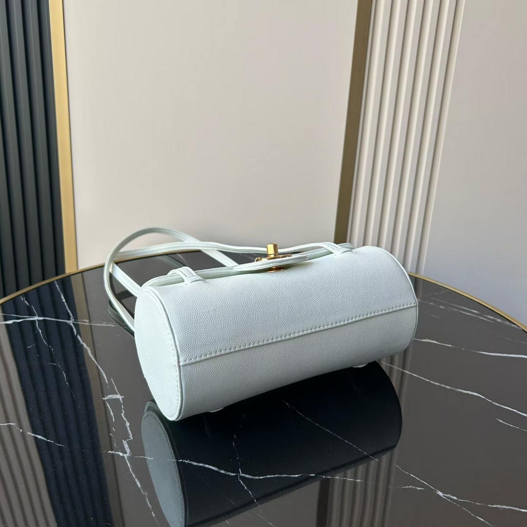 Chanel Small Bowling Bag Grained Shiny Calfskin & Gold-Tone Metal AS6143 Light Blue
