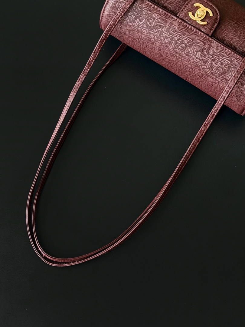 Chanel Small Bowling Bag Grained Shiny Calfskin & Gold-Tone Metal AS6143 Wine Red - Default Title - View 6