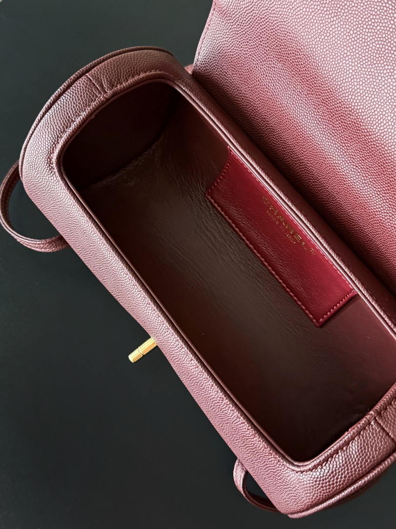 Chanel Small Bowling Bag Grained Shiny Calfskin & Gold-Tone Metal AS6143 Wine Red