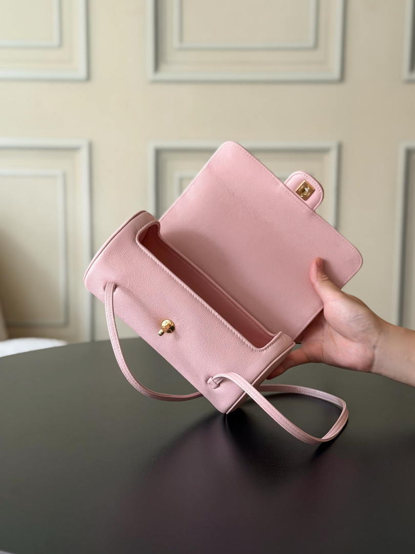 Chanel Small Bowling Bag Grained Shiny Calfskin & Gold-Tone Metal AS6143 Pink