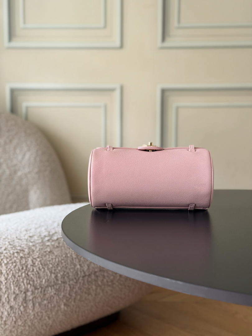 Chanel Small Bowling Bag Grained Shiny Calfskin & Gold-Tone Metal AS6143 Pink