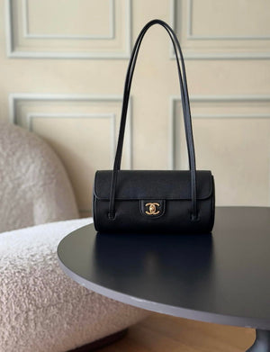Chanel Small Bowling Bag Grained Shiny Calfskin & Gold-Tone Metal AS6143 Black - Default Title - View 1