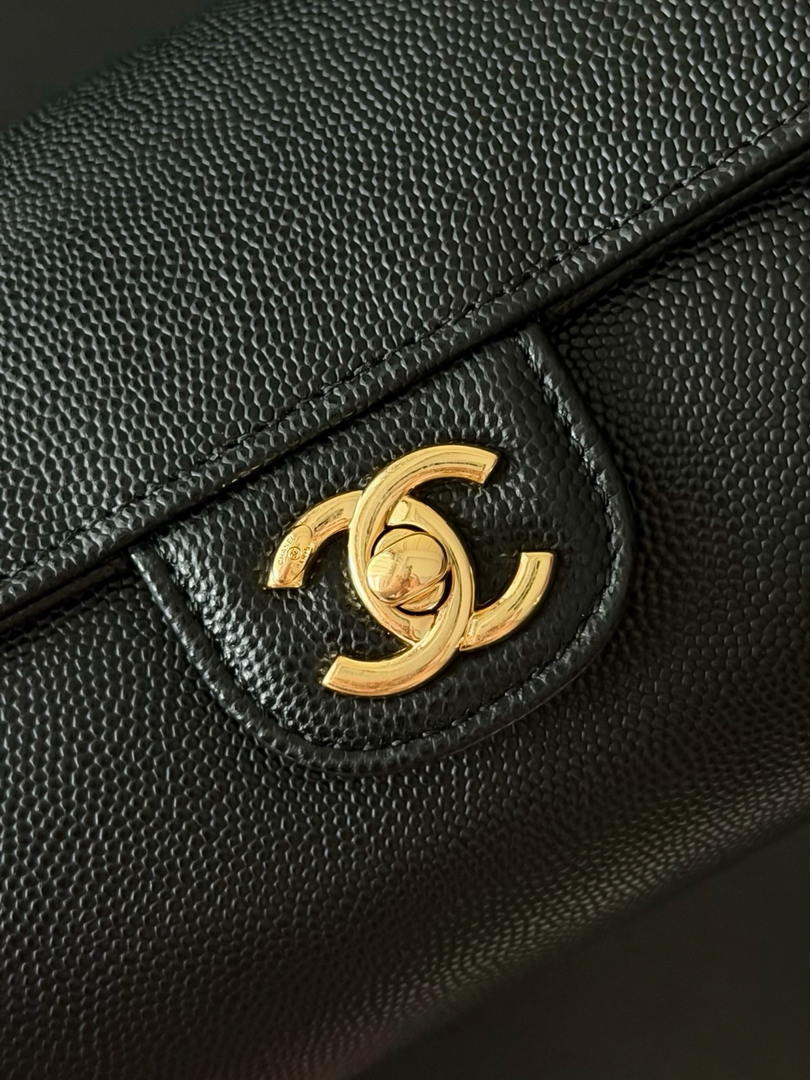 Chanel Small Bowling Bag Grained Shiny Calfskin & Gold-Tone Metal AS6143 Black