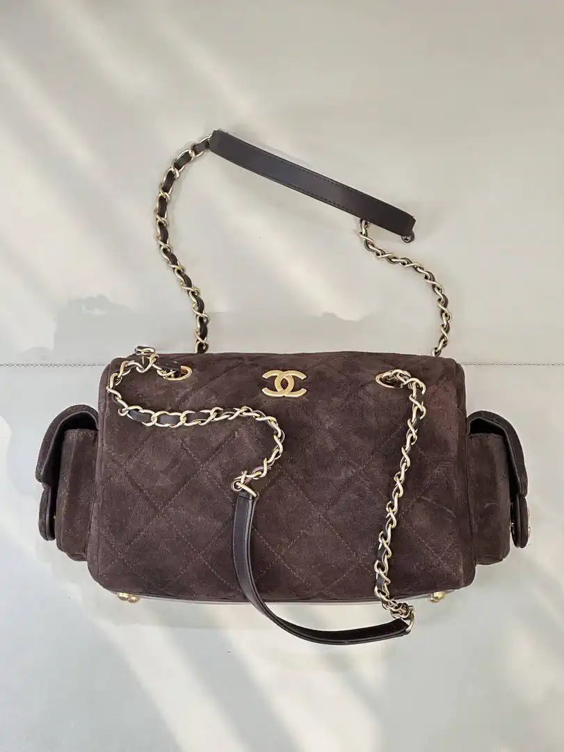 Chanel Small Bowling Bag Suede Leather AS5792 Dark Brown