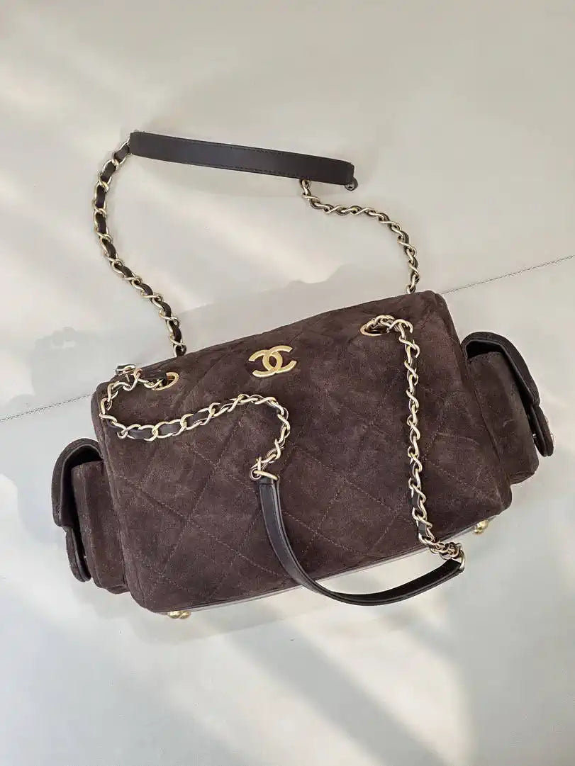 Chanel Small Bowling Bag Suede Leather AS5792 Dark Brown