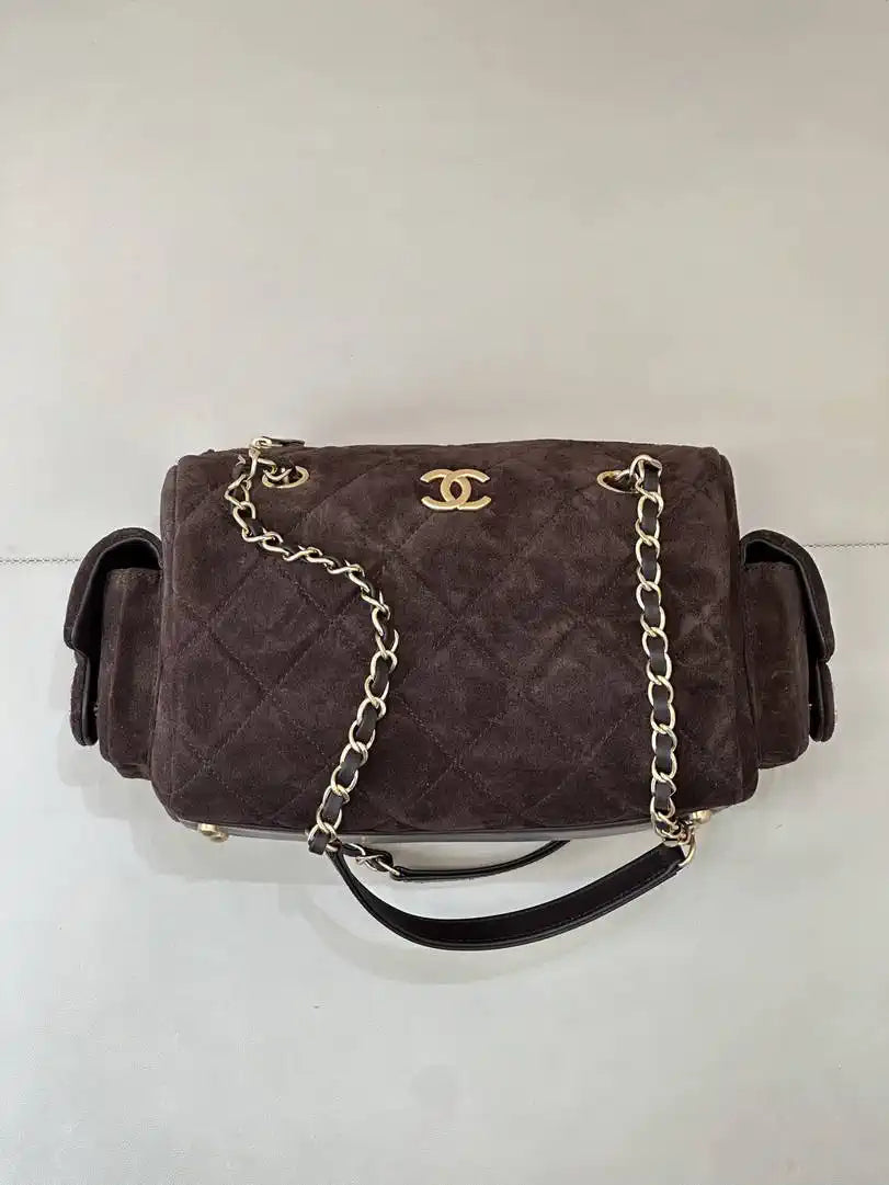 Chanel Small Bowling Bag Suede Leather AS5792 Dark Brown