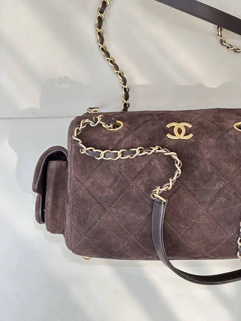 Chanel Small Bowling Bag Suede Leather AS5792 Dark Brown