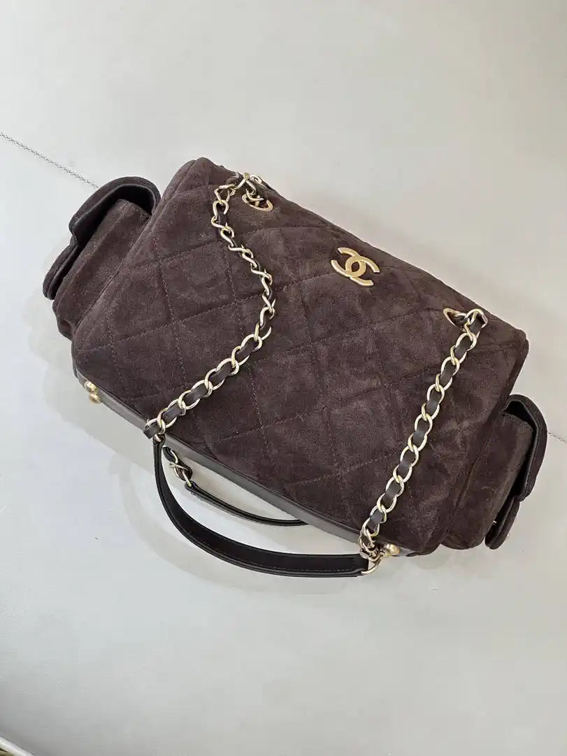 Chanel Small Bowling Bag Suede Leather AS5792 Dark Brown