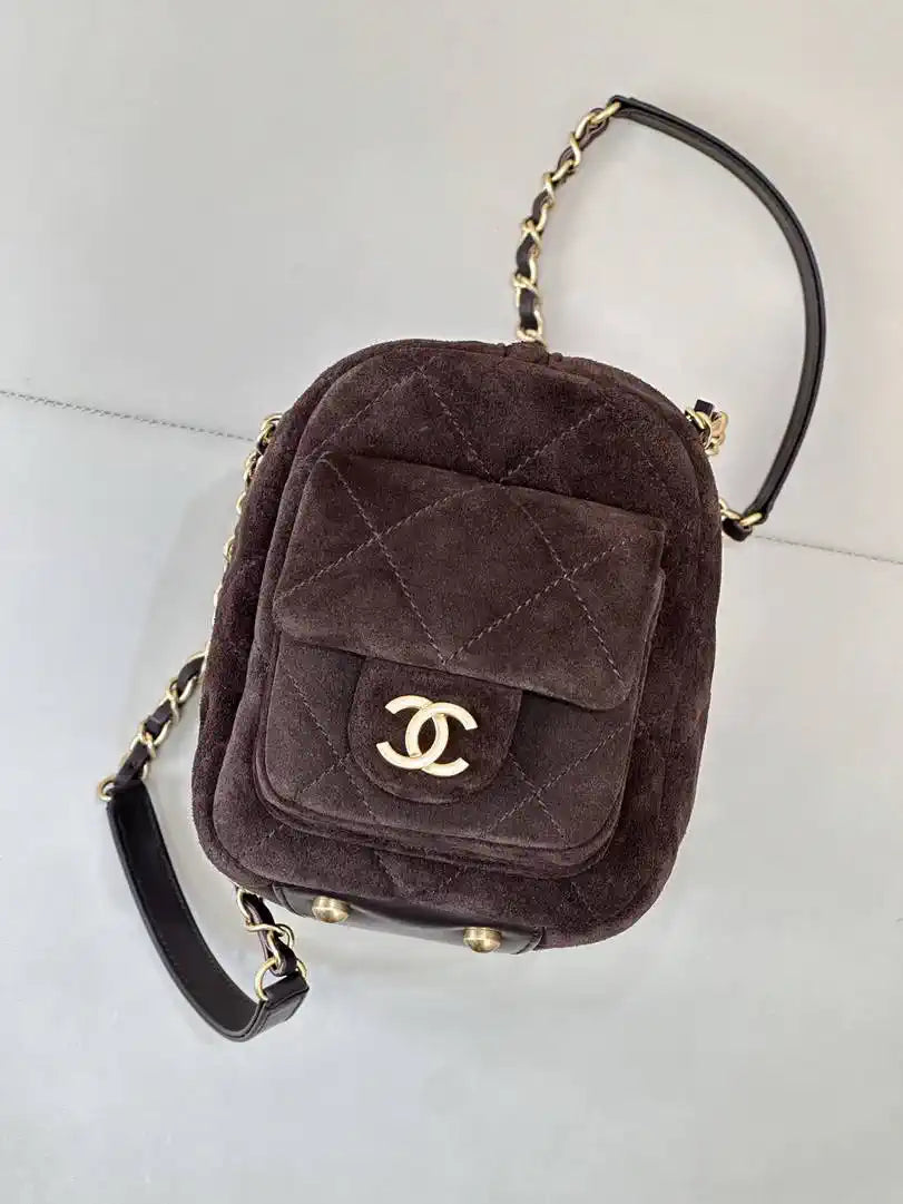 Chanel Small Bowling Bag Suede Leather AS5792 Dark Brown