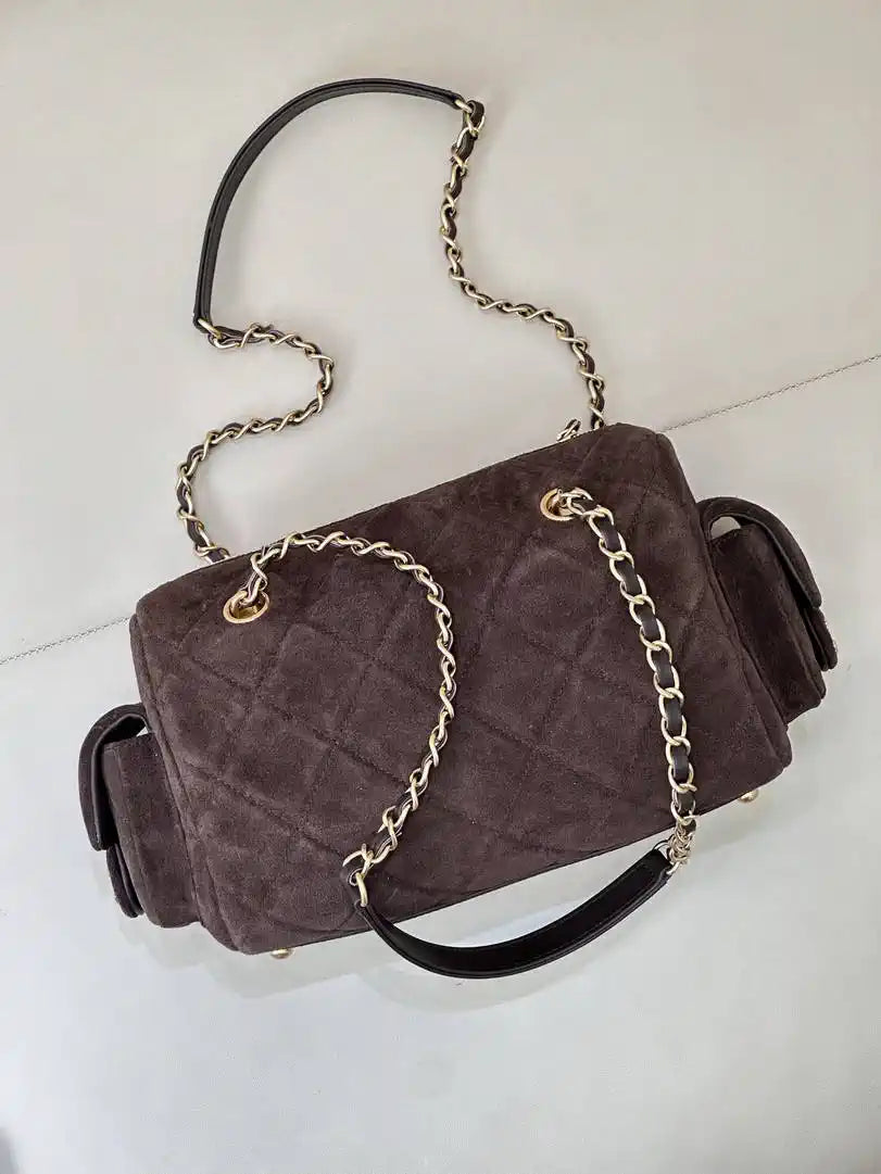 Chanel Small Bowling Bag Suede Leather AS5792 Dark Brown