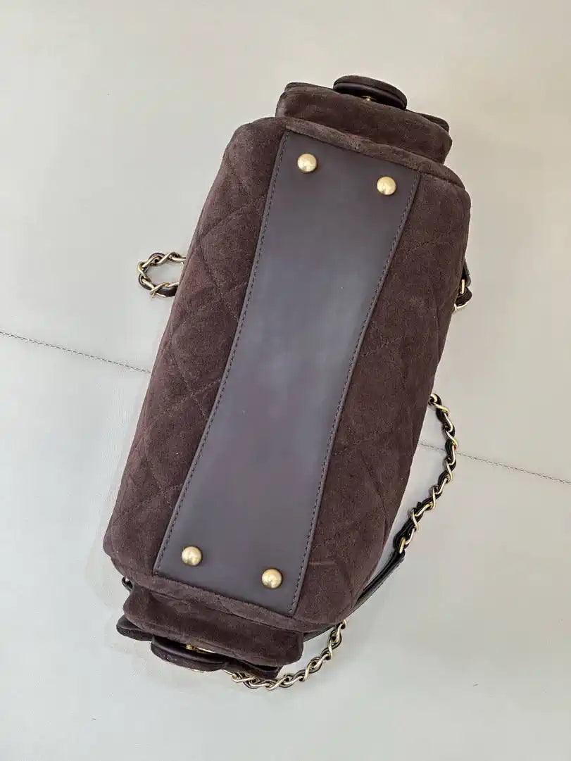 Chanel Small Bowling Bag Suede Leather AS5792 Dark Brown