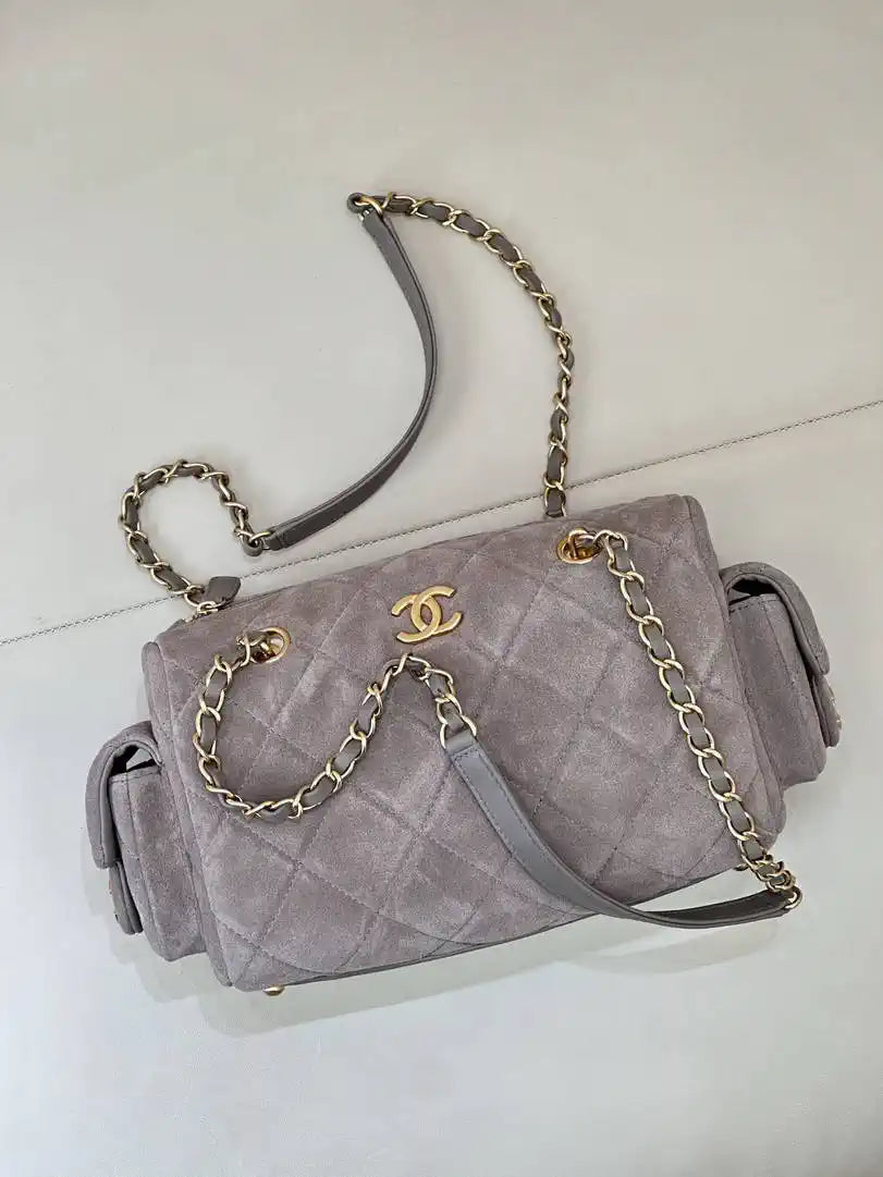 Chanel Small Bowling Bag Suede Leather AS5792 Gray