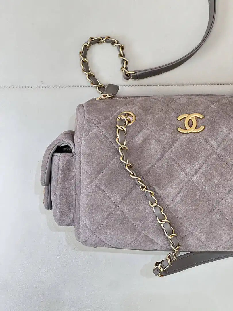 Chanel Small Bowling Bag Suede Leather AS5792 Gray