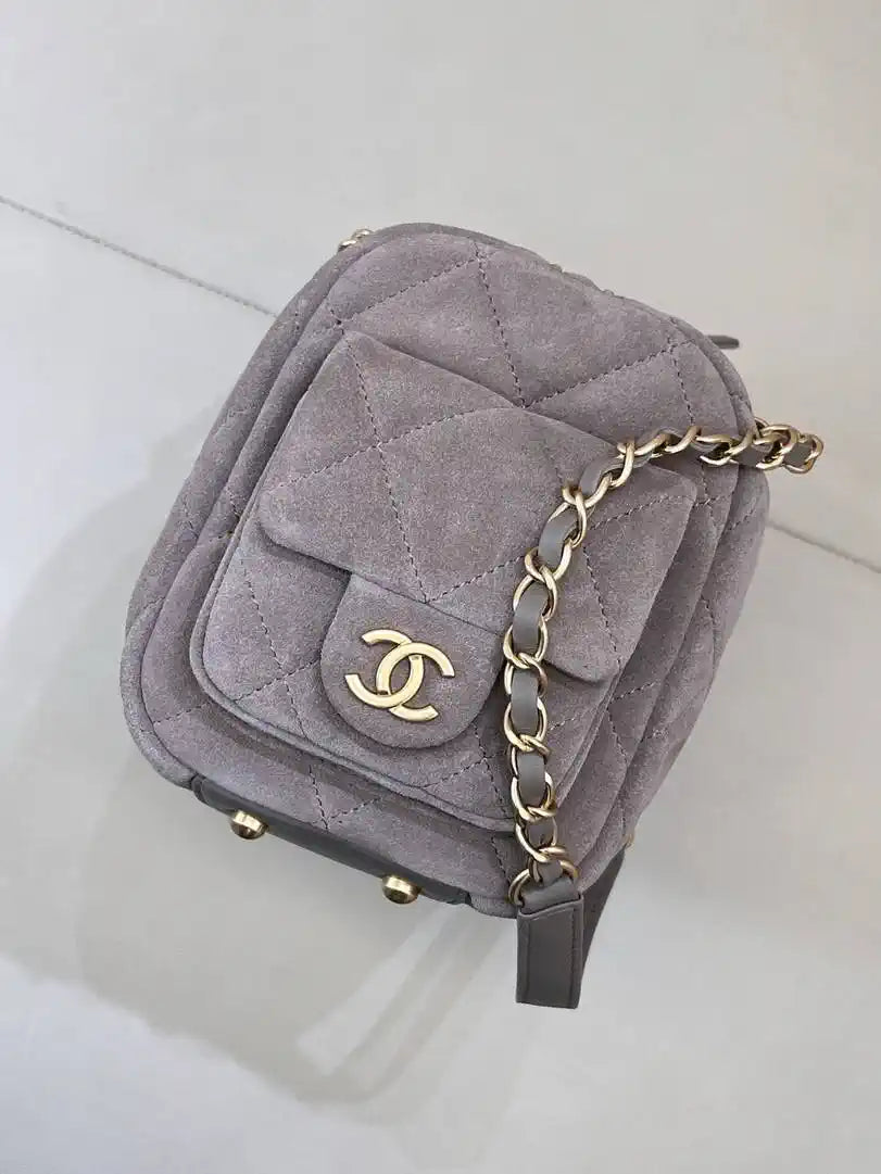 Chanel Small Bowling Bag Suede Leather AS5792 Gray