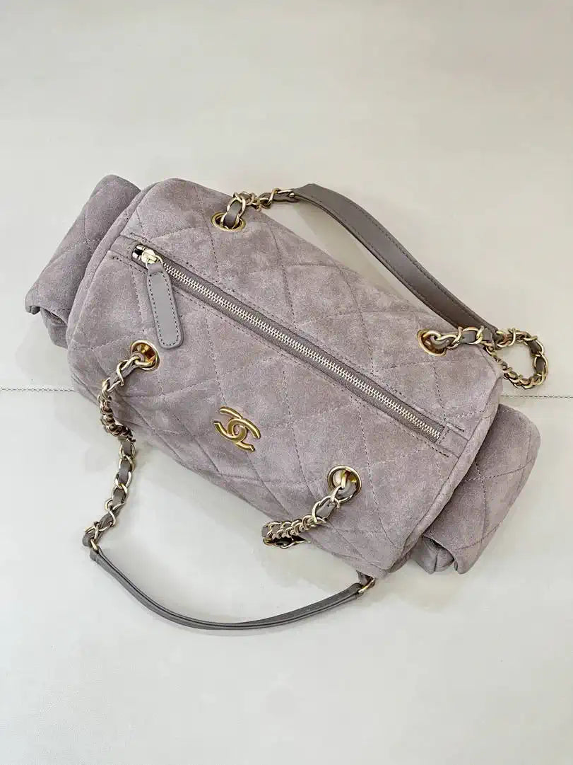 Chanel Small Bowling Bag Suede Leather AS5792 Gray