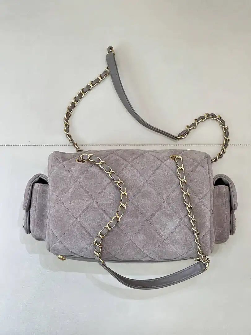 Chanel Small Bowling Bag Suede Leather AS5792 Gray