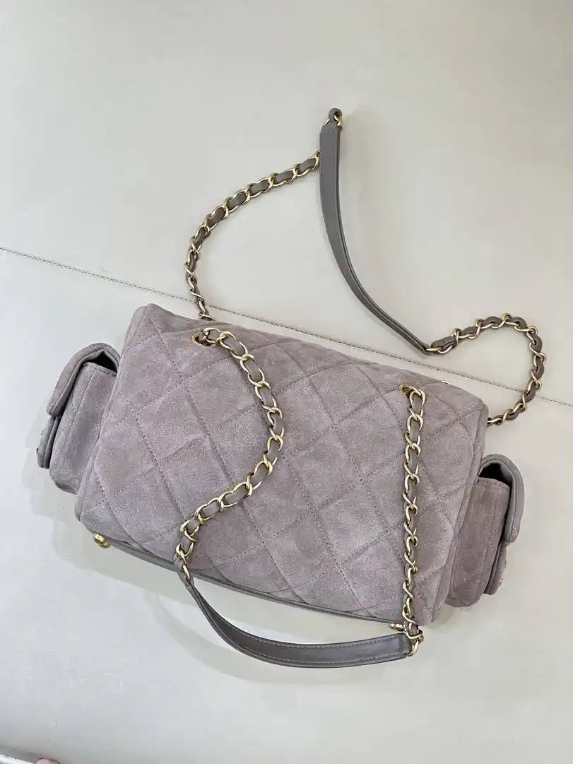 Chanel Small Bowling Bag Suede Leather AS5792 Gray