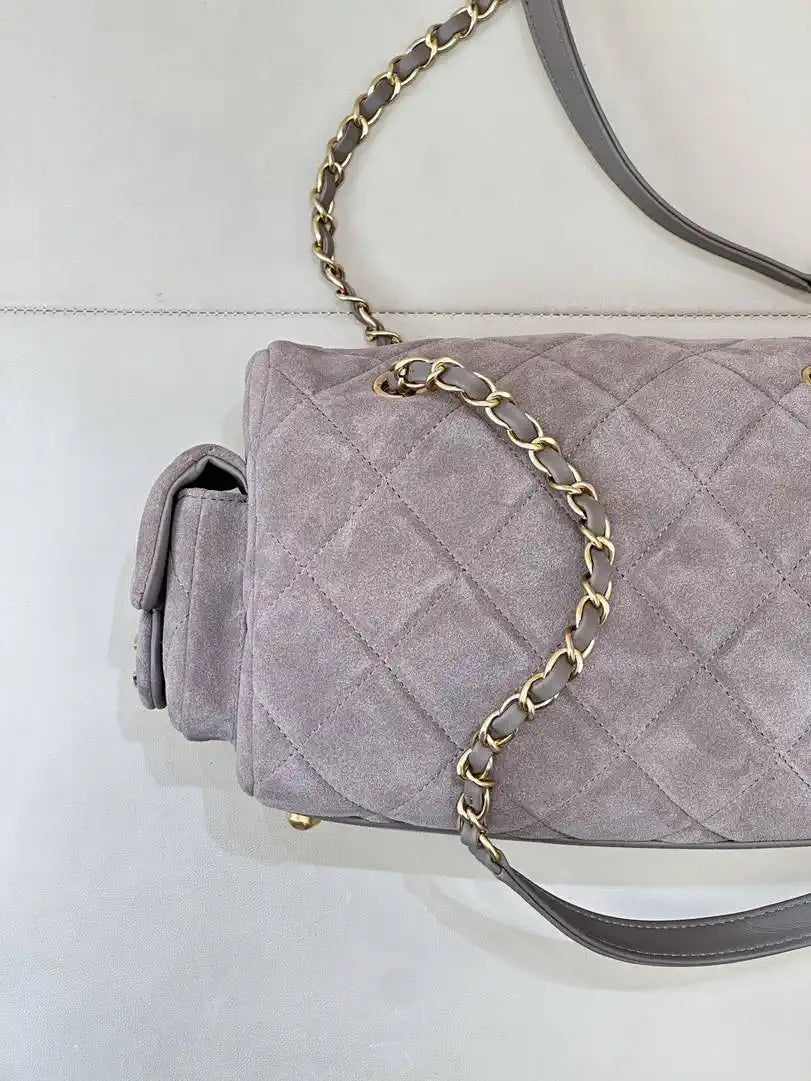 Chanel Small Bowling Bag Suede Leather AS5792 Gray