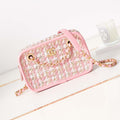 Chanel AS3768 Small Camera Case Lambskin Viscose Weaving Pink & White Gold - Default Title - View 1