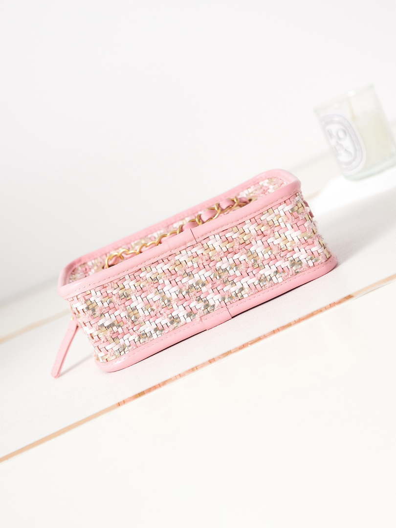 Chanel AS3768 Small Camera Case Lambskin Viscose Weaving Pink & White Gold