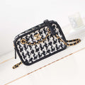 Chanel AS3768 Small Camera Case Lambskin Viscose Weaving White & Black - Default Title - View 1