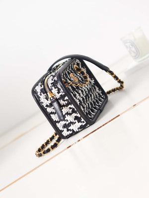 Chanel AS3768 Small Camera Case Lambskin Viscose Weaving White & Black - Default Title - View 3