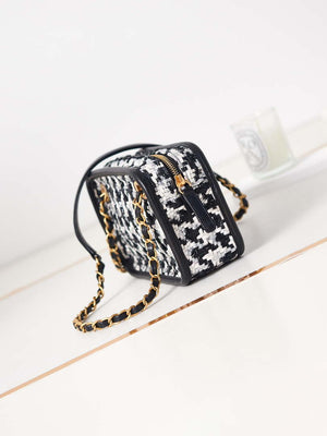 Chanel AS3768 Small Camera Case Lambskin Viscose Weaving White & Black - Default Title - View 4