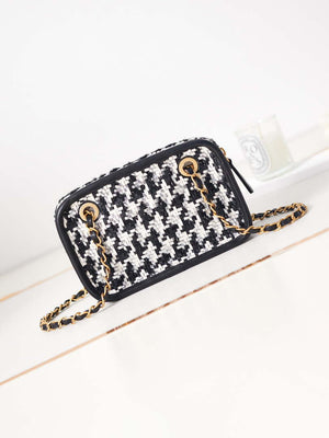 Chanel AS3768 Small Camera Case Lambskin Viscose Weaving White & Black - Default Title - View 5