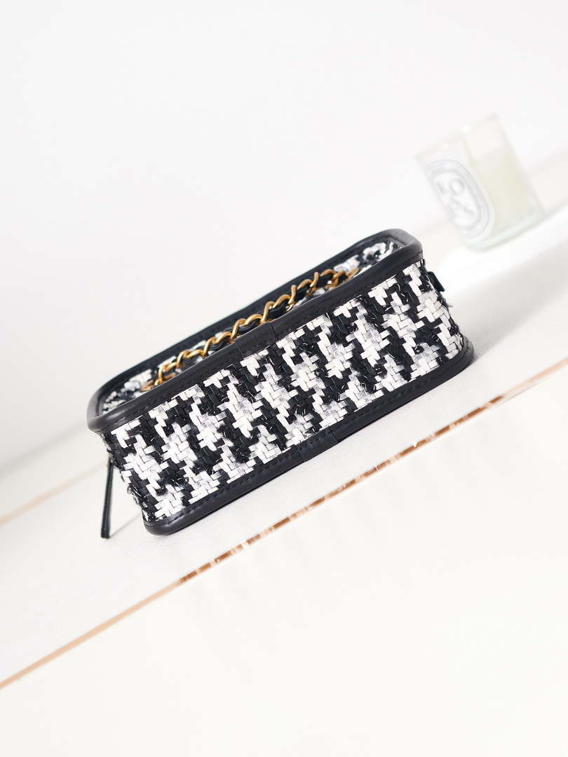 Chanel AS3768 Small Camera Case Lambskin Viscose Weaving White & Black