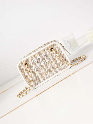 Chanel AS3768 Small Camera Case Lambskin Viscose Weaving White Gold & Beige - Default Title - View 1
