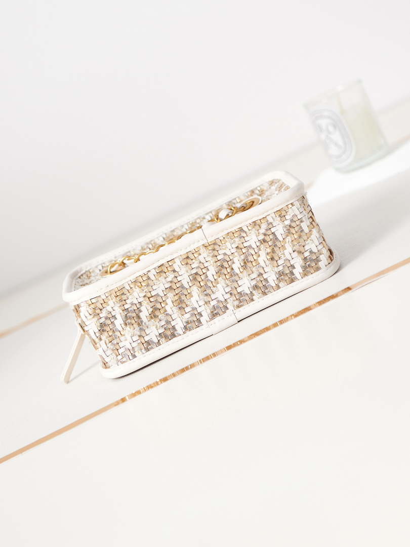Chanel AS3768 Small Camera Case Lambskin Viscose Weaving White Gold & Beige - Default Title - View 5