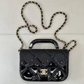Chanel Small Clutch with Chain High-Shine Calfskin & Gold Metal  Light Gold AP4892 Black