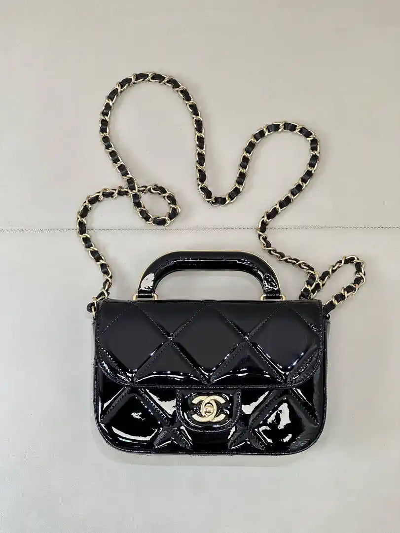 Chanel Small Clutch with Chain High-Shine Calfskin & Gold Metal  Light Gold AP4892 Black