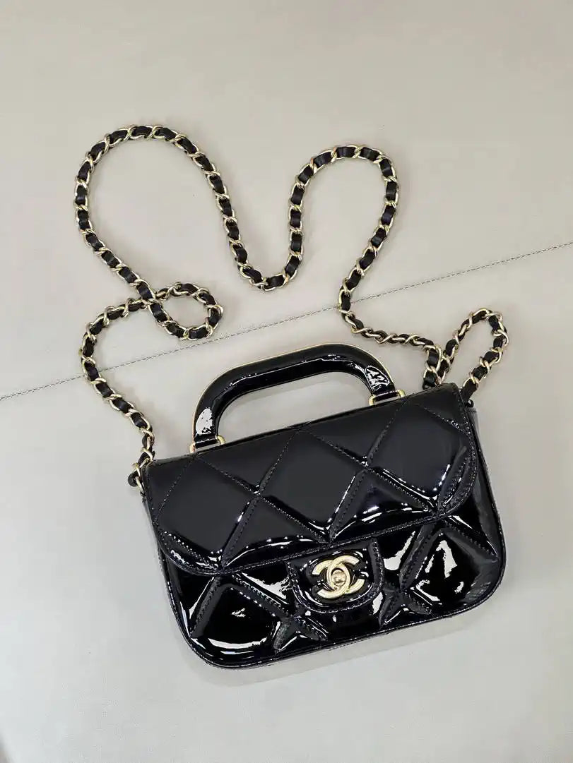 Chanel Small Clutch with Chain High-Shine Calfskin & Gold Metal  Light Gold AP4892 Black