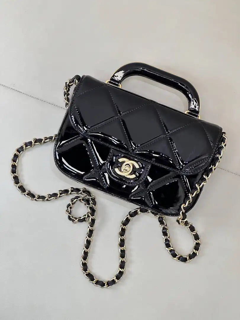 Chanel Small Clutch with Chain High-Shine Calfskin & Gold Metal  Light Gold AP4892 Black