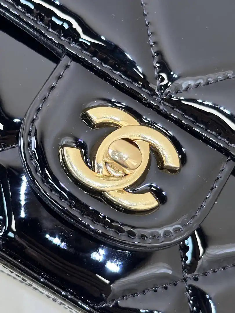 Chanel Small Clutch with Chain High-Shine Calfskin & Gold Metal  Light Gold AP4892 Black