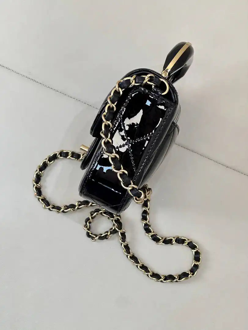 Chanel Small Clutch with Chain High-Shine Calfskin & Gold Metal  Light Gold AP4892 Black