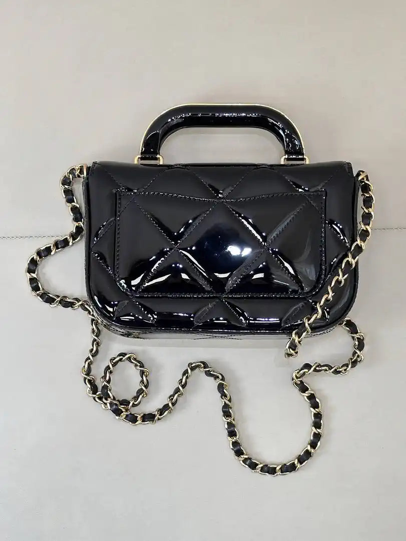 Chanel Small Clutch with Chain High-Shine Calfskin & Gold Metal  Light Gold AP4892 Black