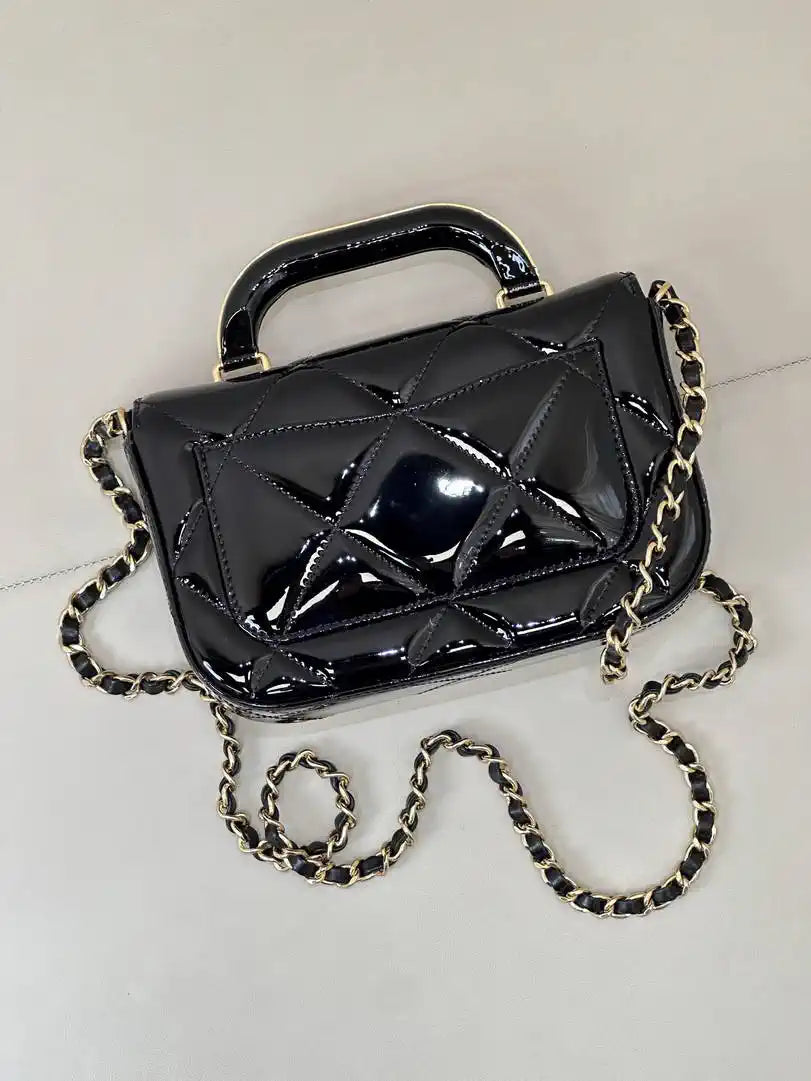 Chanel Small Clutch with Chain High-Shine Calfskin & Gold Metal  Light Gold AP4892 Black