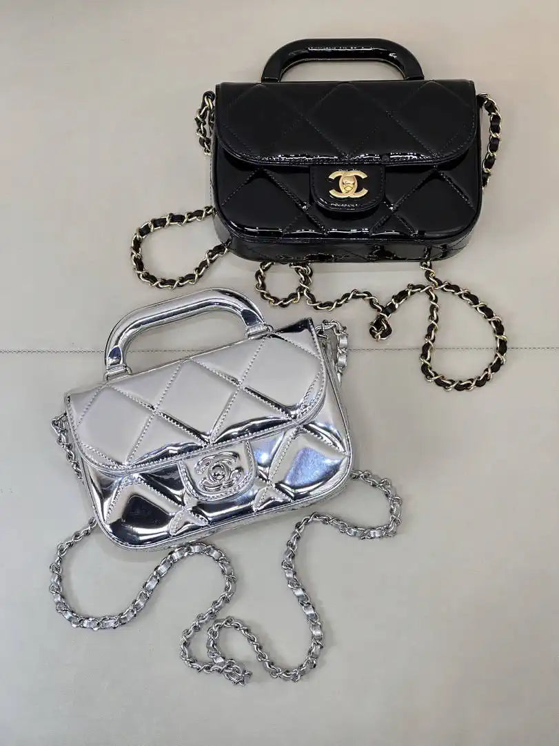 Chanel Small Clutch with Chain High-Shine Calfskin & Gold Metal  Light Gold AP4892 Black