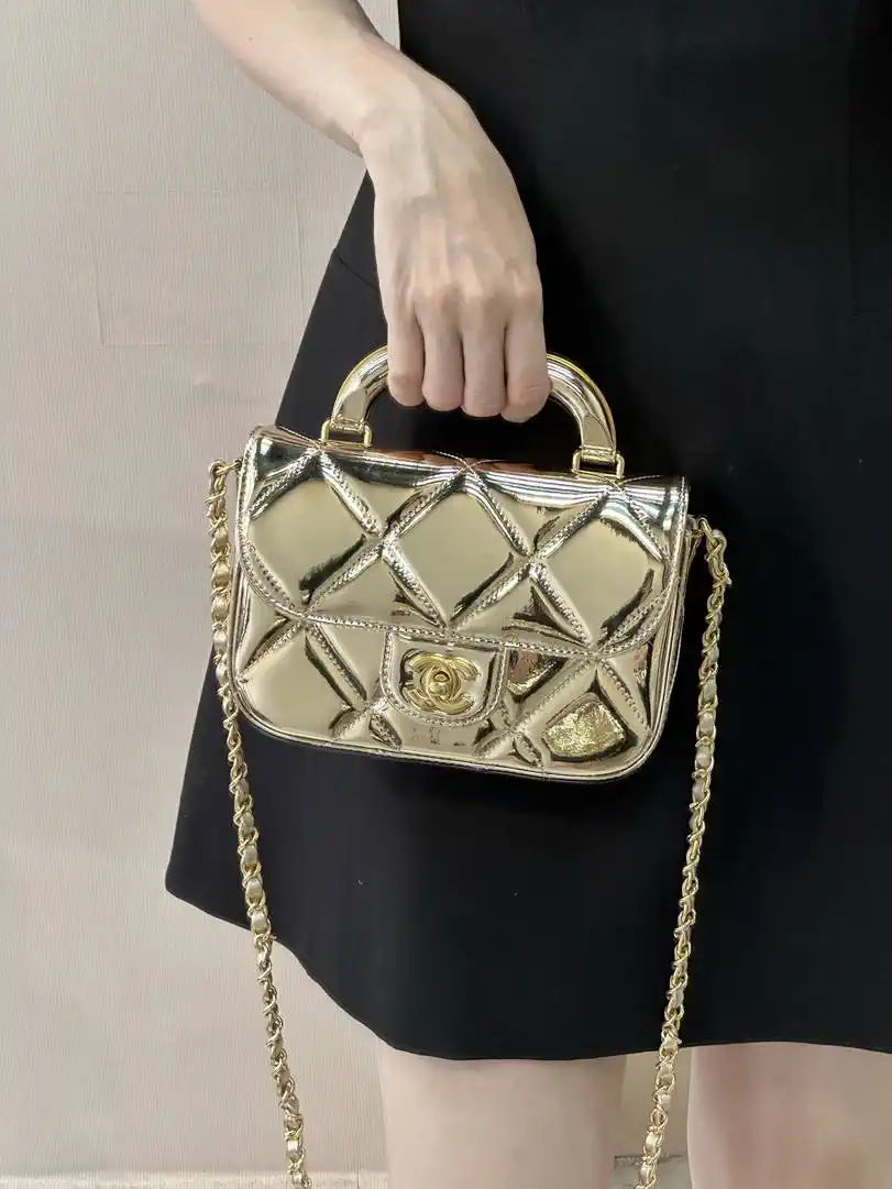 Chanel Small Clutch with Chain High-Shine Calfskin & Gold Metal  Light Gold AP4892 Gold