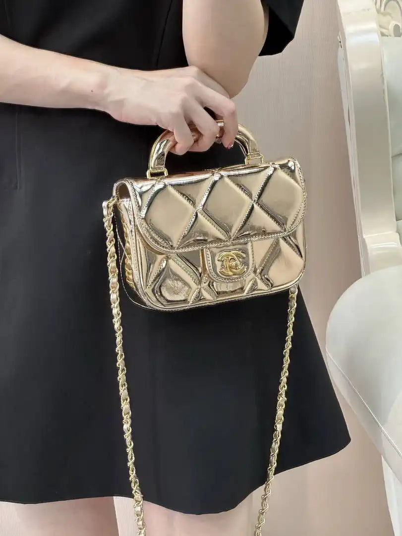 Chanel Small Clutch with Chain High-Shine Calfskin & Gold Metal  Light Gold AP4892 Gold
