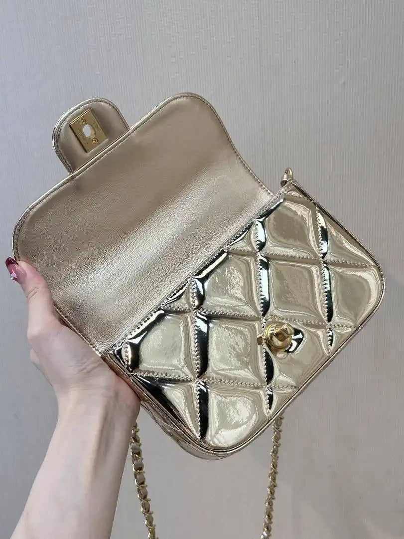 Chanel Small Clutch with Chain High-Shine Calfskin & Gold Metal  Light Gold AP4892 Gold
