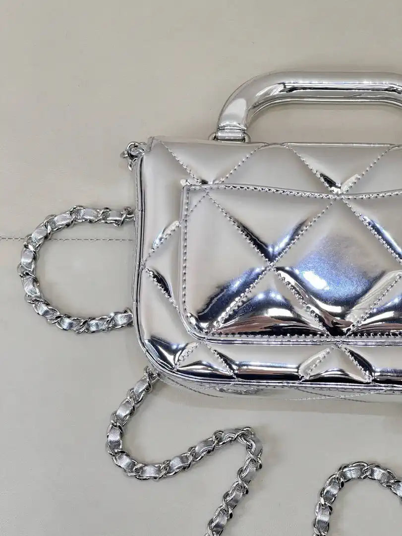 Chanel Small Clutch with Chain High-Shine Calfskin & Silver Metal  Light Gold AP4892 Silver