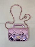 Chanel Small Clutch with Chain  Mirror Calfskin & Gold-Tone Metal AP4892 Light Purple