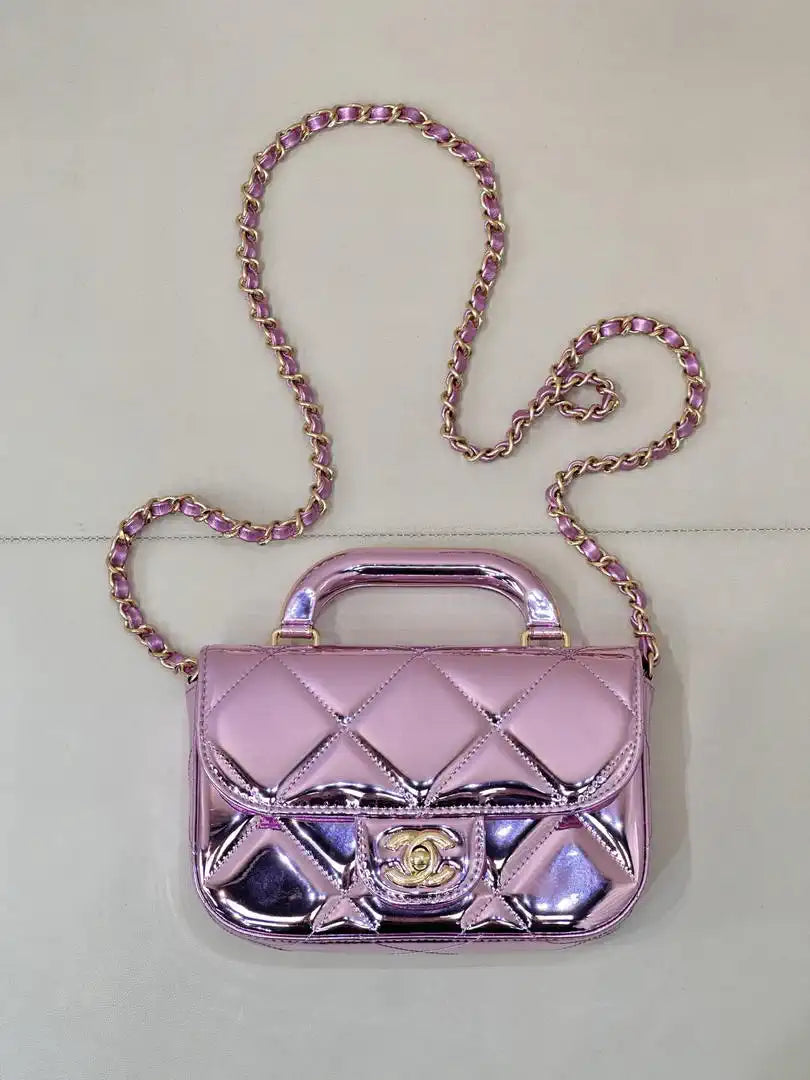 Chanel Small Clutch with Chain  Mirror Calfskin & Gold-Tone Metal AP4892 Light Purple