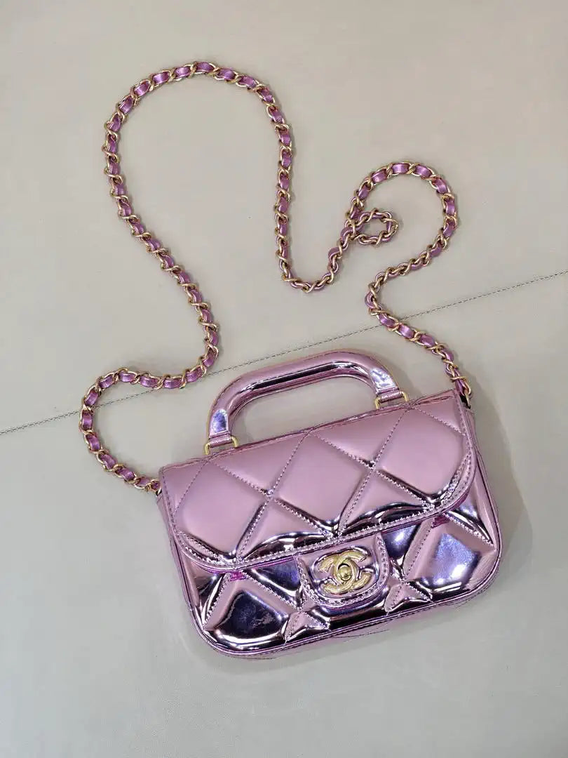 Chanel Small Clutch with Chain  Mirror Calfskin & Gold-Tone Metal AP4892 Light Purple