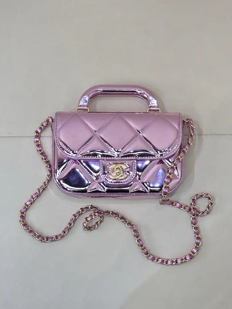 Chanel Small Clutch with Chain  Mirror Calfskin & Gold-Tone Metal AP4892 Light Purple