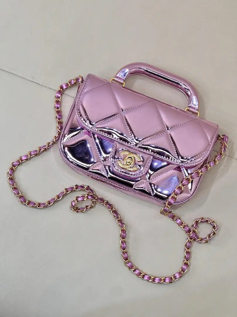 Chanel Small Clutch with Chain  Mirror Calfskin & Gold-Tone Metal AP4892 Light Purple