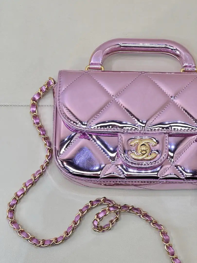 Chanel Small Clutch with Chain  Mirror Calfskin & Gold-Tone Metal AP4892 Light Purple